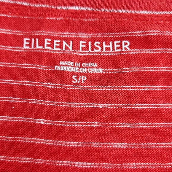 Eileen Fisher 3/4 Sleeve Organic Linen Tunic in Red Mini Stripe Size Small - Picture 7 of 8